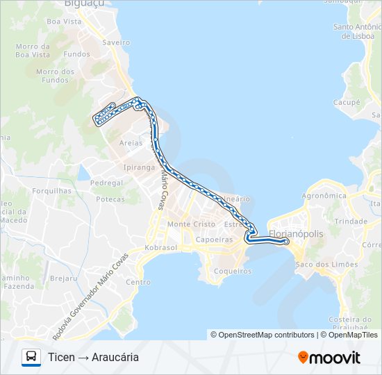 Mapa da linha 11302 ARAUCÁRIA de ônibus