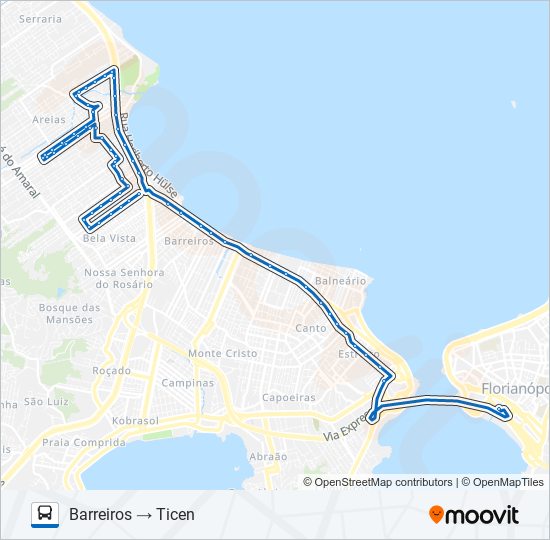 Mapa da linha 44200 BARREIROS de ônibus