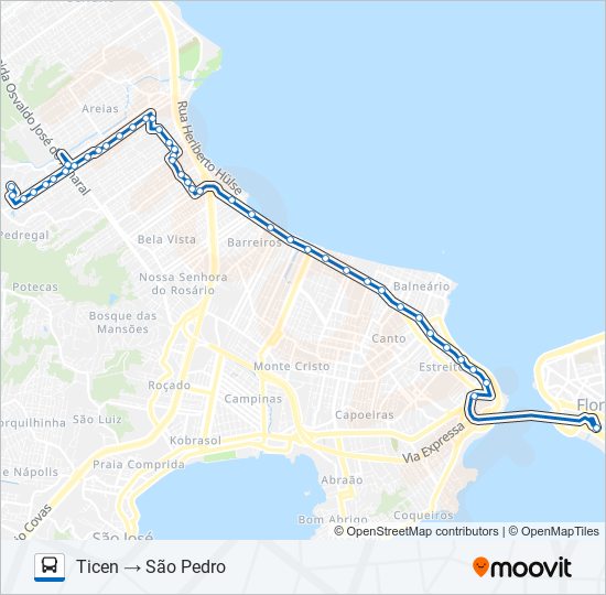Mapa da linha 10200 BAIRRO SÃO PEDRO de ônibus