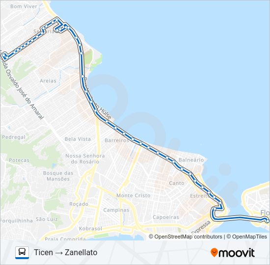 Mapa da linha 11300 JARDIM ZANELLATO de ônibus