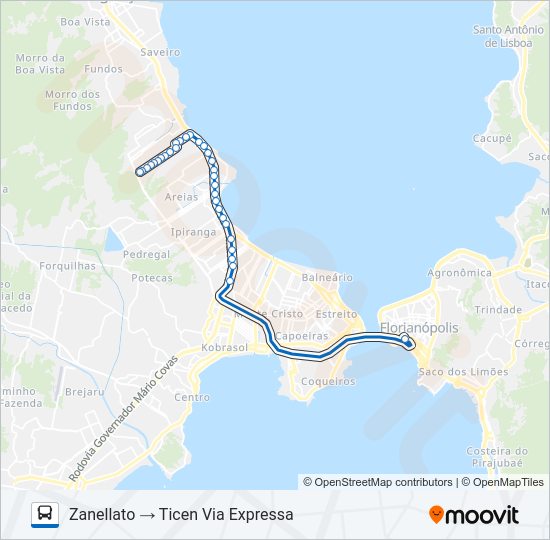 Mapa da linha 11300 JARDIM ZANELLATO de ônibus