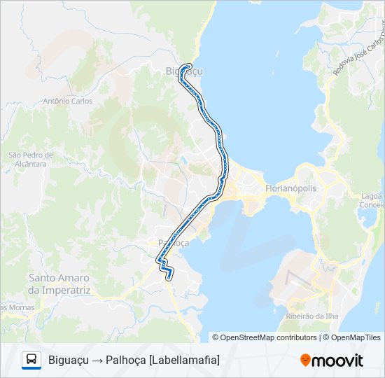 Mapa da linha 8800 BIGUAÇU / PALHOÇA de ônibus