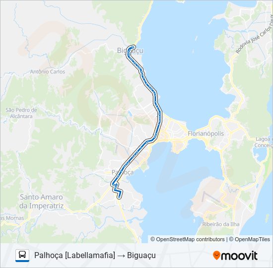 Mapa da linha 8800 BIGUAÇU / PALHOÇA de ônibus