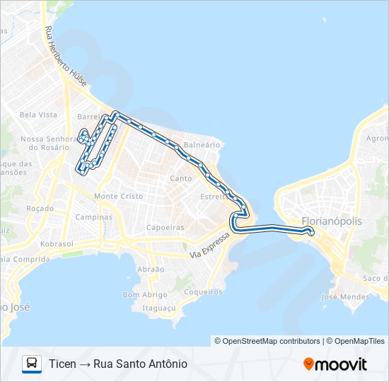 Mapa da linha 64001 RUA SANTO ANTÔNIO de ônibus
