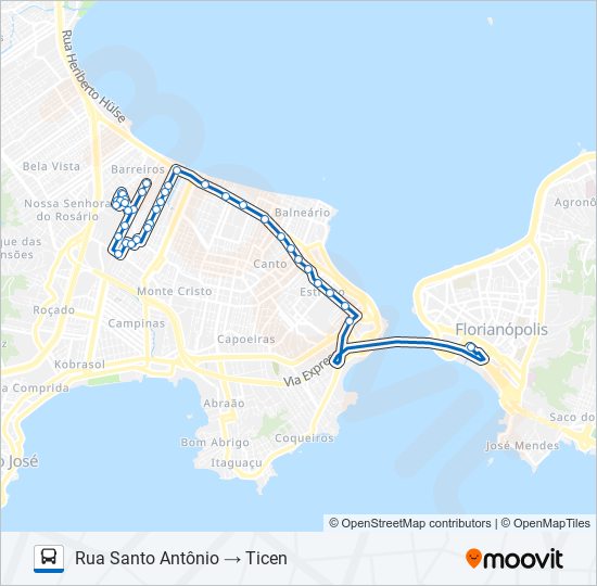 Mapa da linha 64001 RUA SANTO ANTÔNIO de ônibus