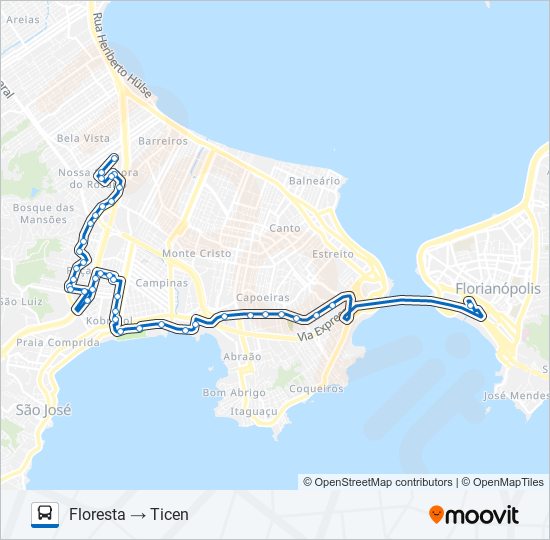 Mapa da linha 2200 FLORESTA VIA KOBRASOL de ônibus