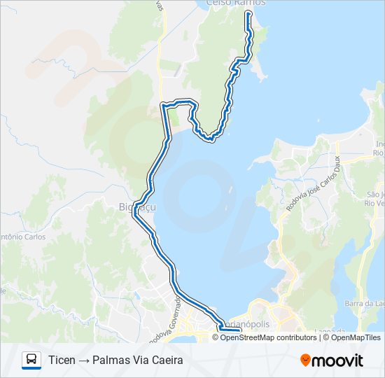 Mapa da linha 43300 PALMAS / FLORIANÓPOLIS de ônibus