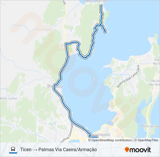 Mapa da linha 43300 PALMAS / FLORIANÓPOLIS de ônibus