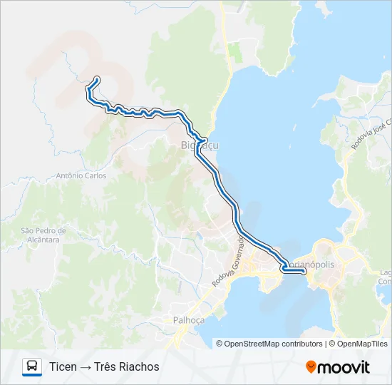 44800 TRÊS RIACHOS / FLORIANÓPOLIS Bus Line Map