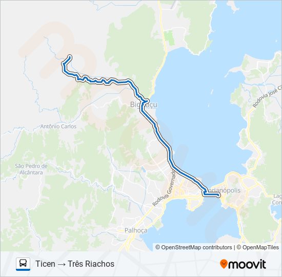 Mapa da linha 44800 TRÊS RIACHOS / FLORIANÓPOLIS de ônibus