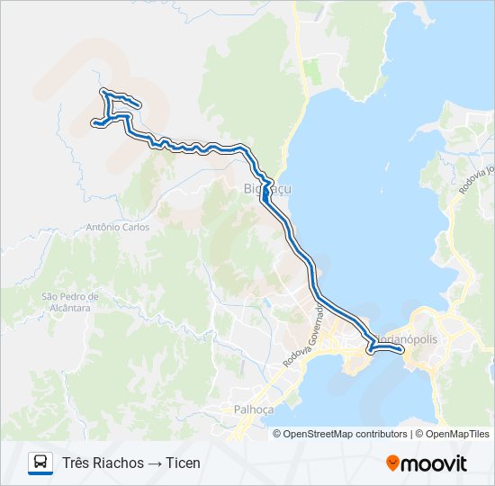 Mapa da linha 44800 TRÊS RIACHOS / FLORIANÓPOLIS de ônibus