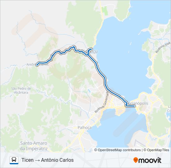 Mapa da linha 10500 ANTÔNIO CARLOS / FLORIANÓPOLIS de ônibus