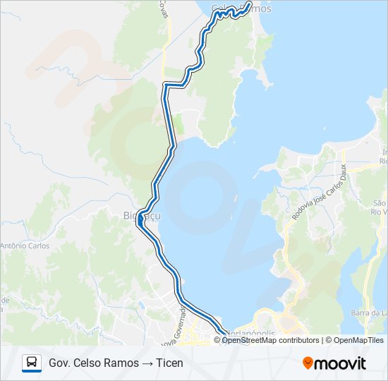 Mapa da linha 44700 GOVERNADOR CELSO RAMOS / FLORIANÓPOLIS de ônibus