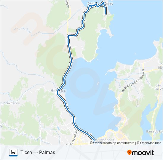 Mapa da linha 44700 GOVERNADOR CELSO RAMOS / FLORIANÓPOLIS de ônibus