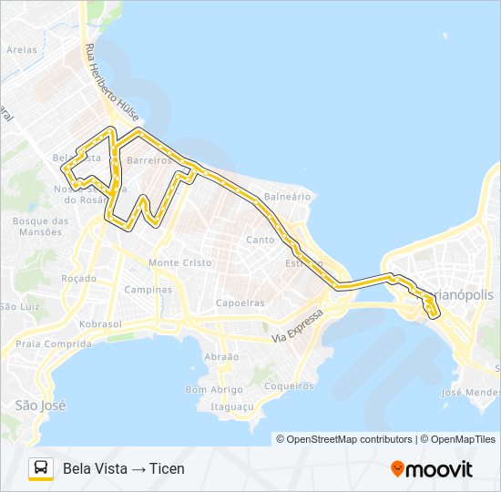 Mapa da linha 43103 EXECUTIVO BELA VISTA de ônibus