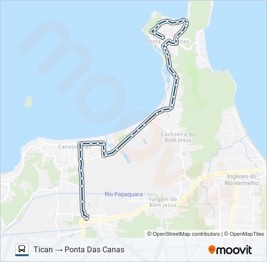 Mapa da linha 265 PONTA DAS CANAS de ônibus