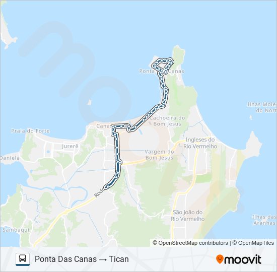 Mapa da linha 265 PONTA DAS CANAS de ônibus