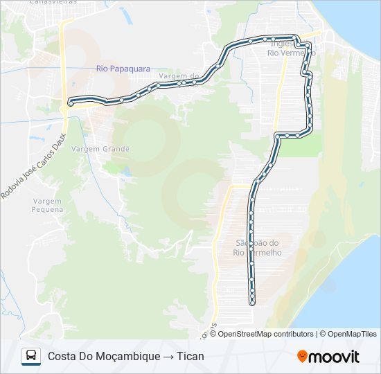 Mapa de 281 COSTA DO MOÇAMBIQUE de autobús