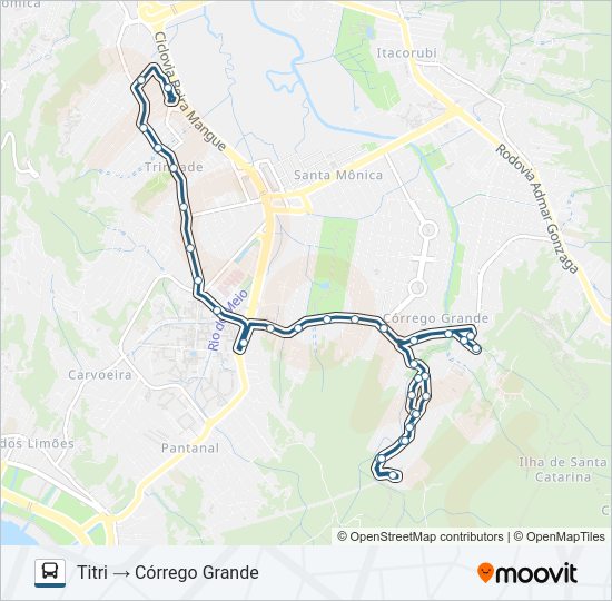 Mapa da linha 164 CÓRREGO GRANDE VIA POÇÃO de ônibus