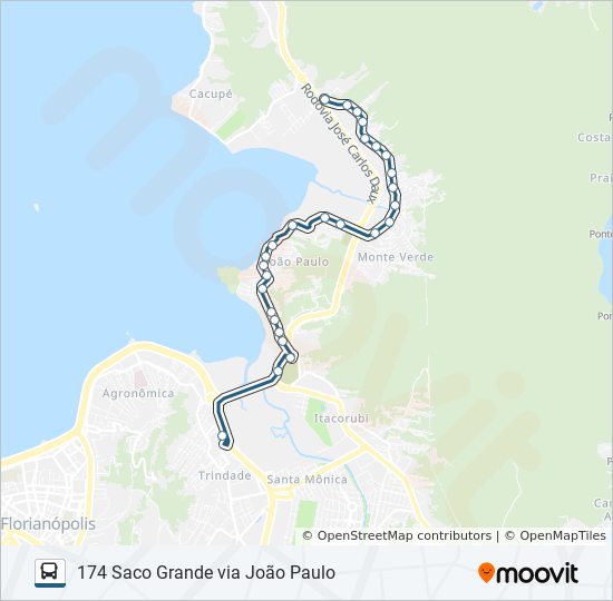 Mapa da linha 174 SACO GRANDE VIA JOÃO PAULO de ônibus