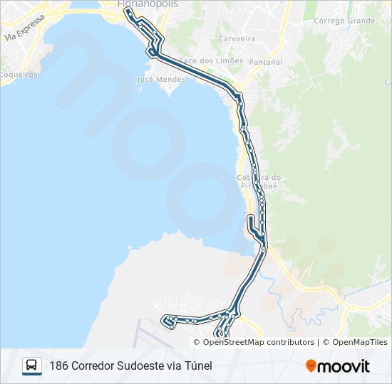 186 CORREDOR SUDOESTE VIA TÚNEL bus Line Map