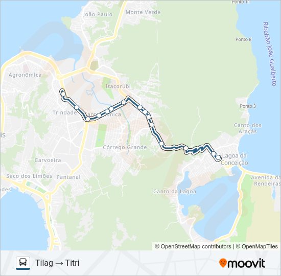 Mapa da linha 333 TILAG - TITRI VIA MADRE BENVENUTA de ônibus