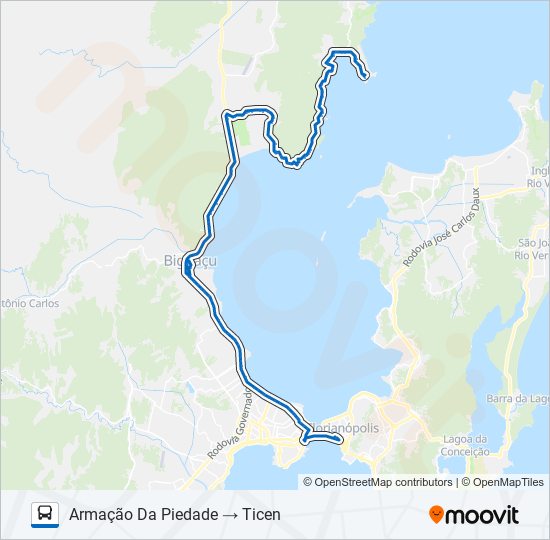 Mapa da linha 10300 ARMAÇÃO DA PIEDADE / FLORIANÓPOLIS de ônibus