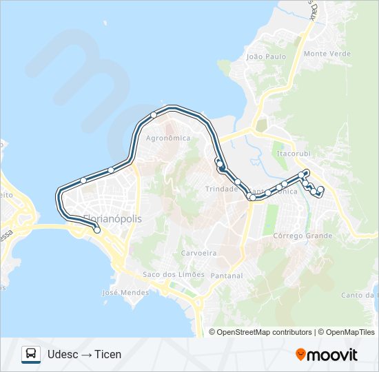 Mapa da linha 184 UDESC VIA BEIRA-MAR / TITRI de ônibus