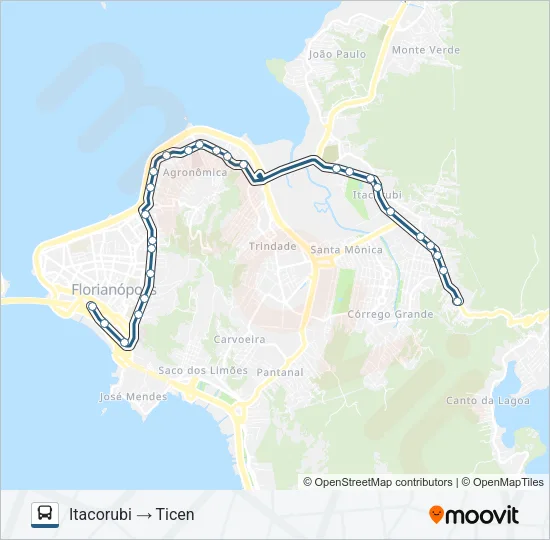 104 TICEN - ITACORUBI VIA MAURO RAMOS Bus Line Map