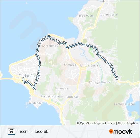 Mapa da linha 104 TICEN - ITACORUBI VIA MAURO RAMOS de ônibus
