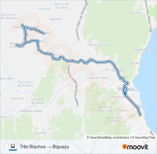 Mapa da linha 44801 TRÊS RIACHOS / BIGUAÇU de ônibus