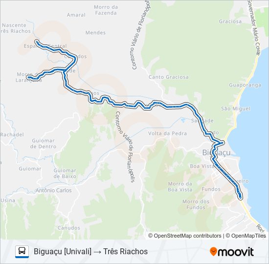 Mapa da linha 44801 TRÊS RIACHOS / BIGUAÇU de ônibus