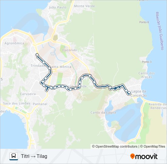 Mapa da linha 845 TILAG - TITRI VIA CÓRREGO GRANDE de ônibus
