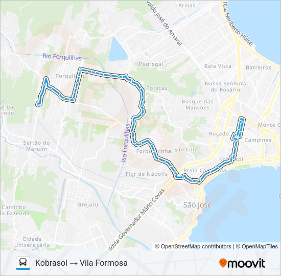 Mapa da linha 125 VILA FORMOSA / KOBRASOL de ônibus
