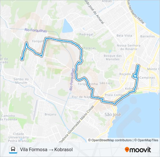Mapa da linha 125 VILA FORMOSA / KOBRASOL de ônibus