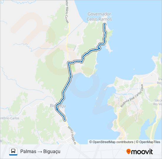 Mapa da linha 43302 PALMAS / BIGUAÇU de ônibus