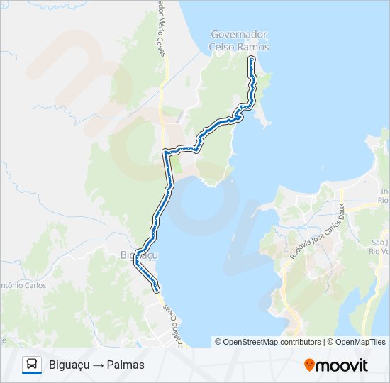 Mapa da linha 43302 PALMAS / BIGUAÇU de ônibus