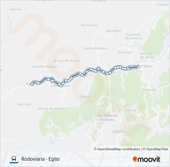 Mapa da linha 920000 EGITO / ANTÔNIO CARLOS de ônibus