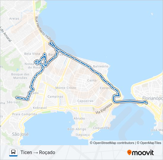 Mapa da linha 67200 ROÇADO de ônibus