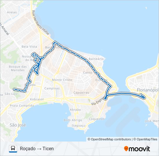 Mapa da linha 67200 ROÇADO de ônibus