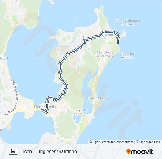 Mapa da linha D-264 TICEN - INGLESES VIA MAURO RAMOS de ônibus