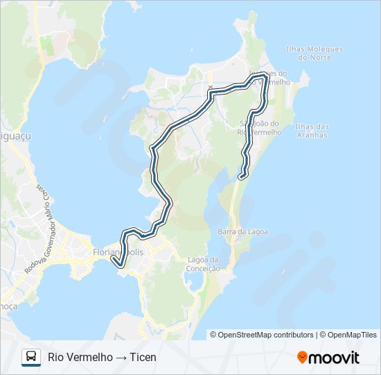 Mapa da linha D-267 TICEN - RIO VERMELHO VIA MAURO RAMOS de ônibus