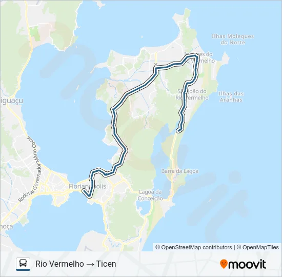 D-267 TICEN - RIO VERMELHO VIA MAURO RAMOS Bus Line Map