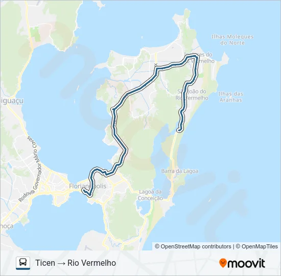 D-267 TICEN - RIO VERMELHO VIA MAURO RAMOS Bus Line Map