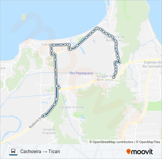Mapa da linha 280 CACHOEIRA - TICAN de ônibus