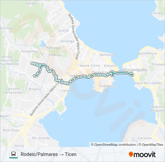 Mapa da linha 039.2 FORQUILHINHA VIA RODEIO/PALMARES de ônibus