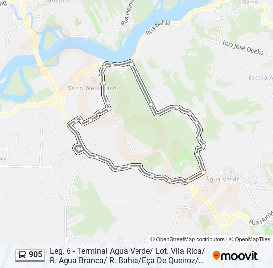 Mapa da linha 905 de ônibus