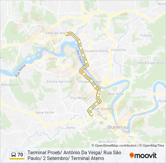 Mapa da linha 70 de ônibus