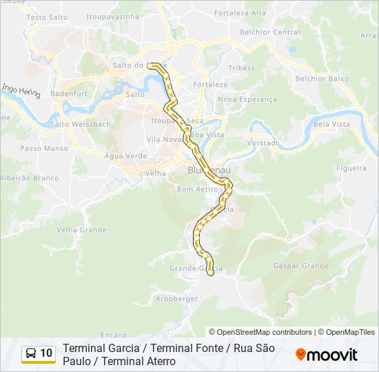 Mapa da linha 10 de ônibus