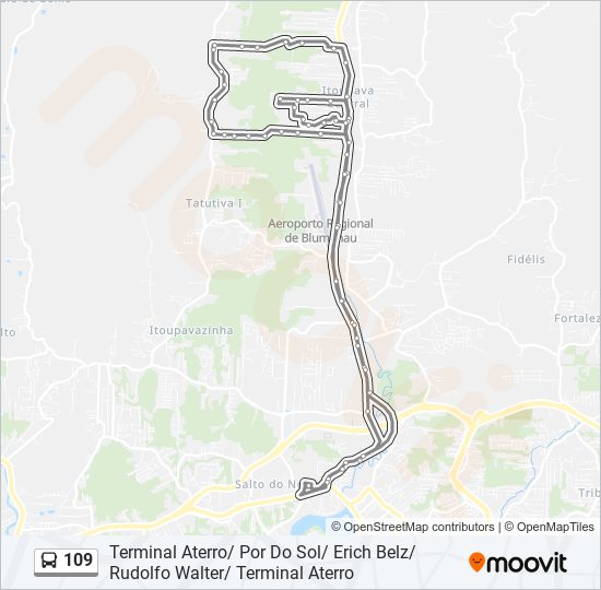 Mapa da linha 109 de ônibus